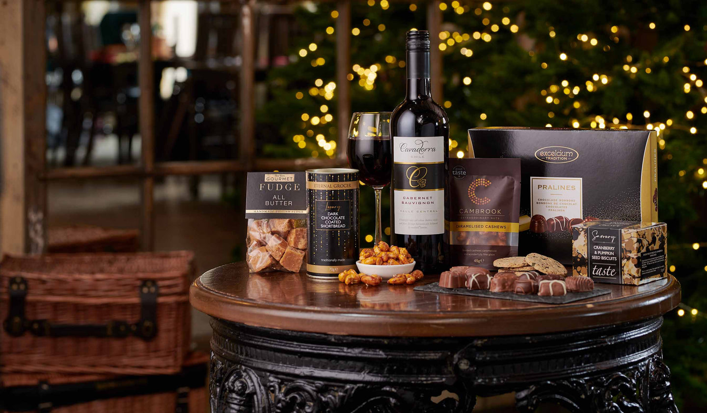 One of our luxury Christmas hampers from the new Christmas 2023 range at Spicers of Hythe featuring prosecco and all kinds of artisan treats.